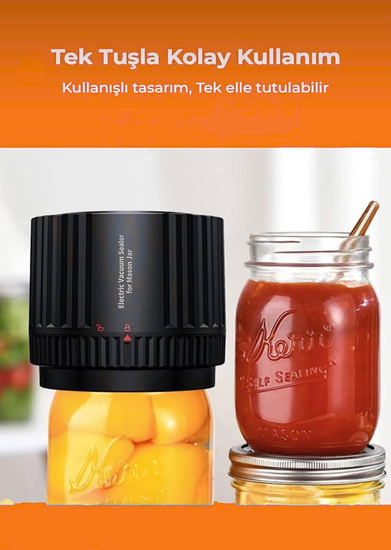 Gelişmiş Vakumlu Kavanoz Saklama Seti+5 Adet 660ml Kavanoz Hediyeli!