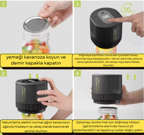 Gelişmiş Vakumlu Kavanoz Saklama Seti+5 Adet 660ml Kavanoz Hediyeli!