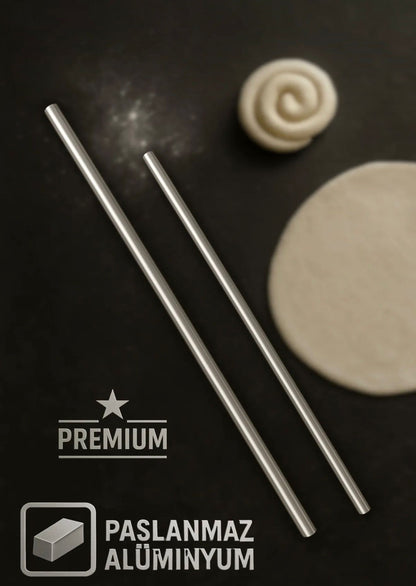 2'Li Alüminyum Paslanmaz Metal Masterchef Pratik 60-90 CM Hamur,Yufka Açıcı Oklava