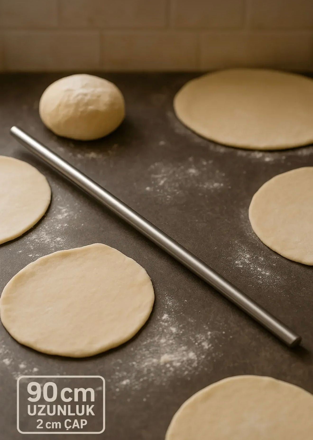 2'Li Alüminyum Paslanmaz Metal Masterchef Pratik 60-90 CM Hamur,Yufka Açıcı Oklava