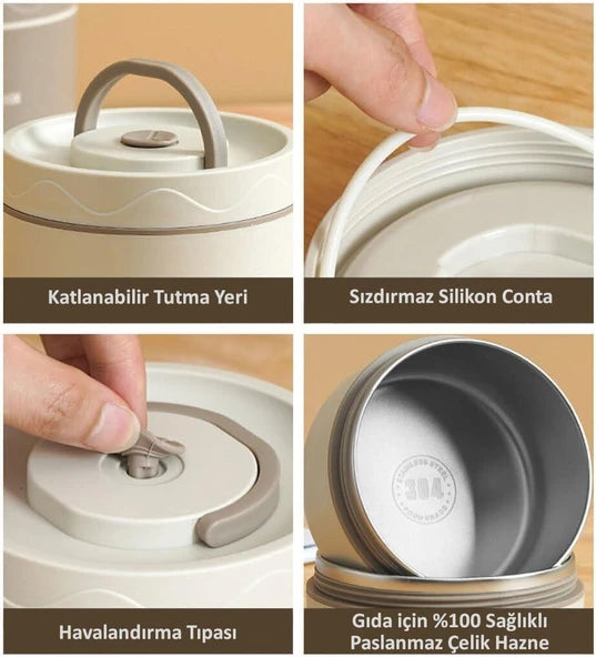 3 KATMANLI PASLANMAZ ÇELİK YEMEK TERMOSU 1,7LT