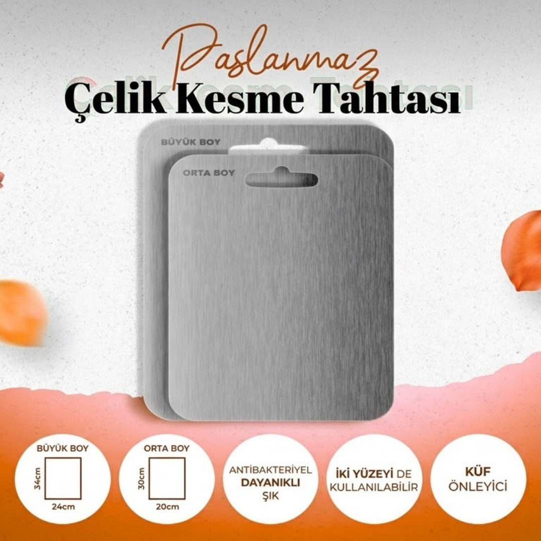 Paslanmaz Çelik Kesme Tahtası Antibakteriyel Küf Önleyici (2 Adet)