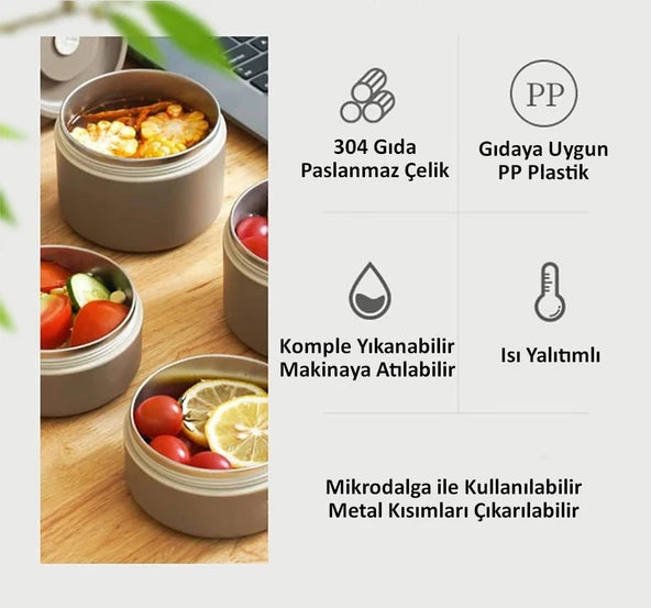 3 KATMANLI PASLANMAZ ÇELİK YEMEK TERMOSU 1,7LT