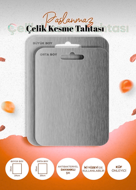 Paslanmaz Çelik Kesme Tahtası Antibakteriyel Küf Önleyici (2 Adet)